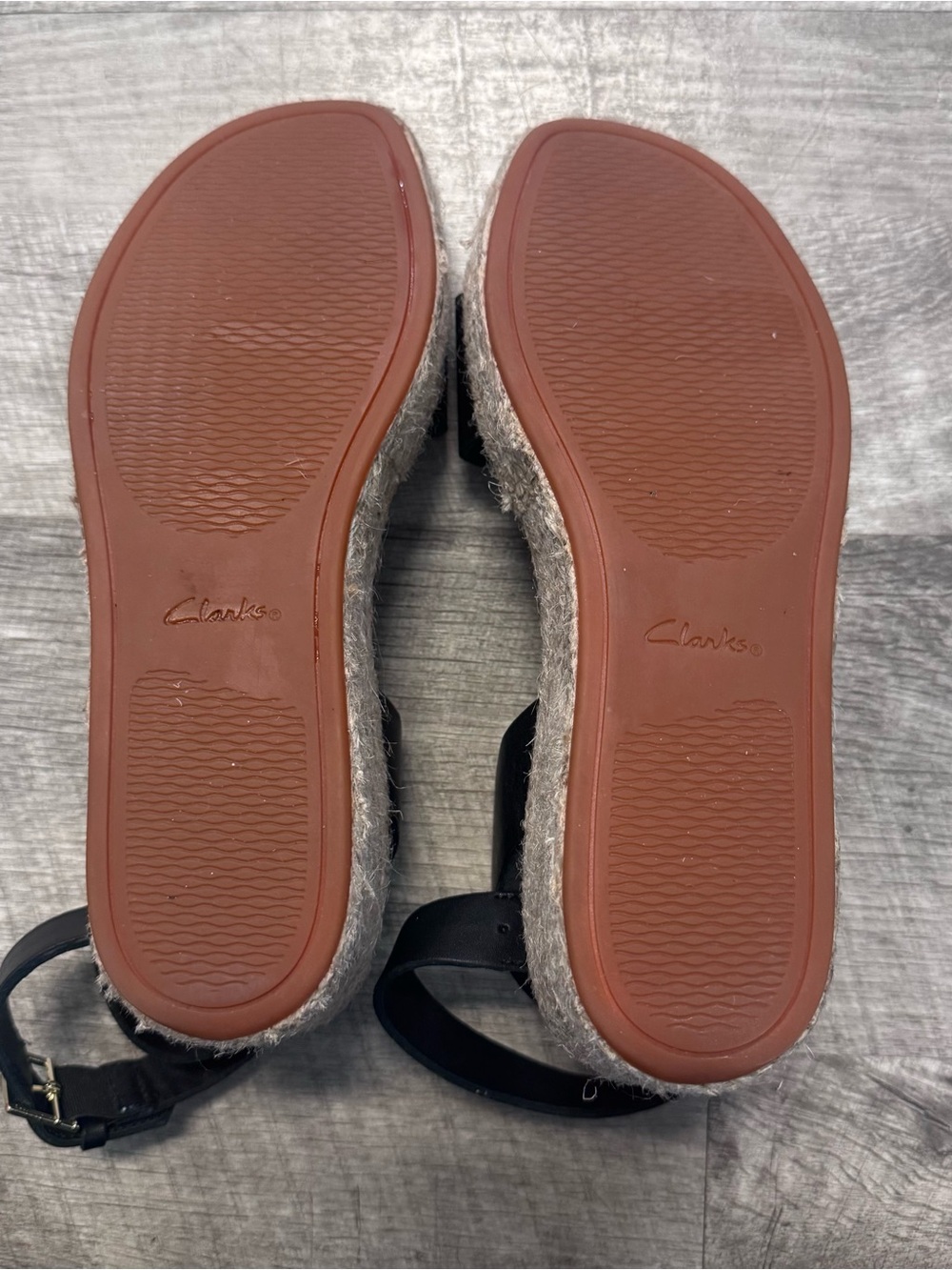Clarks Kimmei Ivy Wedge Black Leather Espadrilles Sandal Womens Sz. 6 - Picture 11 of 11